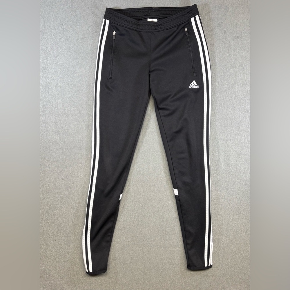 Adidas Womens Black  Active Pants size Xs White Stripes Ankles  Zipper  Stretch